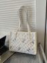 Sequin Decor Square Bag Medium Patch Decor White