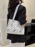 Sequin Decor Square Bag Medium Patch Decor White