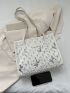 Sequin Decor Square Bag Medium Patch Decor White