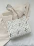 Sequin Decor Square Bag Medium Patch Decor White