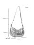 Small Hobo Bag Crocodile Embossed Studded Decor Metallic