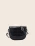 Crocodile Embossed Saddle Bag Mini Black