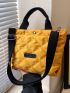 Small Shoulder Tote Bag Quilted Pattern Letter Patch Decor