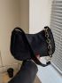 Geometric Pattern Hobo Bag Small Black