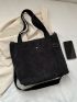 Medium Shopper Bag Corduroy Double Handle Solid Black