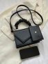 Mini Flap Square Bag Ruched Handle With Coin Purse Solid Black