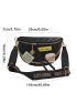 Crocodile Embossed Waist Bag Chain Decor Black