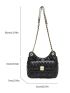 Quilted Pattern Pocket Front Hobo Bag Chain Fashion