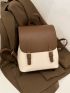 Small Flap Backpack Two Tone Buckle Decor PU