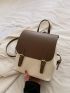 Small Flap Backpack Two Tone Buckle Decor PU