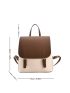 Small Flap Backpack Two Tone Buckle Decor PU