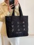 Large Shopper Bag Letter Embroidered Preppy