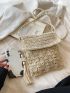 Small Flap Straw Bag Paper Beaded Tassel Decor