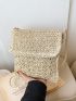 Small Flap Straw Bag Paper Beaded Tassel Decor