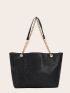 Minimalist Shoulder Tote Bag Double Handle Small Black