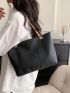 Minimalist Shoulder Tote Bag Double Handle Small Black