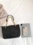 Minimalist Shoulder Tote Bag Double Handle Small Black