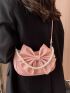 Faux Pearl Beaded Hobo Bag Bow Decor Pink