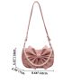 Faux Pearl Beaded Hobo Bag Bow Decor Pink