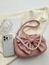 Faux Pearl Beaded Hobo Bag Bow Decor Pink