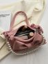 Faux Pearl Beaded Hobo Bag Bow Decor Pink