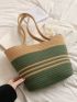 Medium Straw Bag Colorblock Twilly Scarf Decor