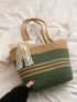 Medium Straw Bag Colorblock Twilly Scarf Decor