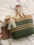 Medium Straw Bag Colorblock Twilly Scarf Decor