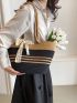 Medium Straw Bag Colorblock Twilly Scarf Decor