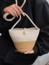 Faux Pearl Decor Two Tone Bucket Bag Vacation For Summer