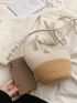 Faux Pearl Decor Two Tone Bucket Bag Vacation For Summer