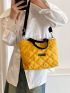 Small Tote Bag Letter Patch Decor Quilted Double Handle