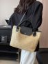 Large Straw Bag Colorblock Double Handle For Vacation