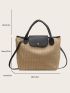 Large Straw Bag Colorblock Double Handle For Vacation