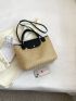 Large Straw Bag Colorblock Double Handle For Vacation