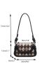 Argyle Pattern Square Bag Metal Detail Flap PU Elegant