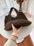 Large Capacity Crochet Bag Double Handle Hollow Out For Vacation Women's Simple Hollow Out Design Crochet Bag, Large Capacity Shopping Bag, Thick Needle And Thread Hand Bill Of Lading Shoulder Bag