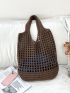 Large Capacity Crochet Bag Double Handle Hollow Out For Vacation Women's Simple Hollow Out Design Crochet Bag, Large Capacity Shopping Bag, Thick Needle And Thread Hand Bill Of Lading Shoulder Bag