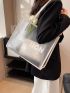 Letter Graphic Shoulder Tote Bag Contrast Binding With Inner Pouch, Clear Bag