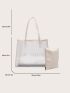 Letter Graphic Shoulder Tote Bag Contrast Binding With Inner Pouch, Clear Bag