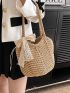 Small Straw Bag Bow Decor With Drawstring Design Inner Pouch