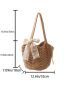 Small Straw Bag Bow Decor With Drawstring Design Inner Pouch