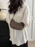 Geometric Pattern Hobo Bag Studded Decor Small