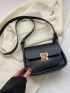 Geometric Pattern Saddle Bag Mini Metal Decor Black