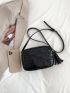 Crocodile Embossed Square Bag Tassel Decor Black