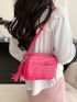 Small Square Bag Neon Pink Crocodile Embossed Tassel Decor Funky Style