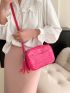 Small Square Bag Neon Pink Crocodile Embossed Tassel Decor Funky Style