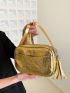 Crocodile Embossed Square Bag Tassel Decor Funky Gold