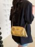 Crocodile Embossed Square Bag Tassel Decor Funky Gold