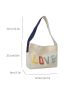 Letter Patch Hobo Bag Beige Fashionable Large Capacity For Daily